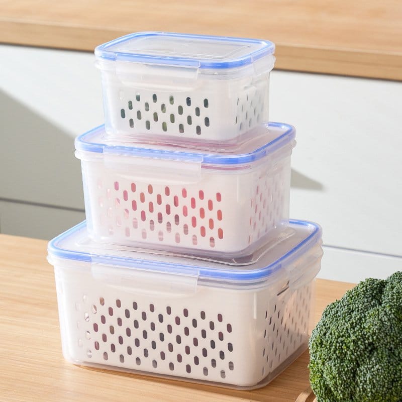 3pcs Refrigerator Storage Box With Drain Basket Fresh Vegetable Fruit Boxes Storage Containers Kitchen Fridge Organizer