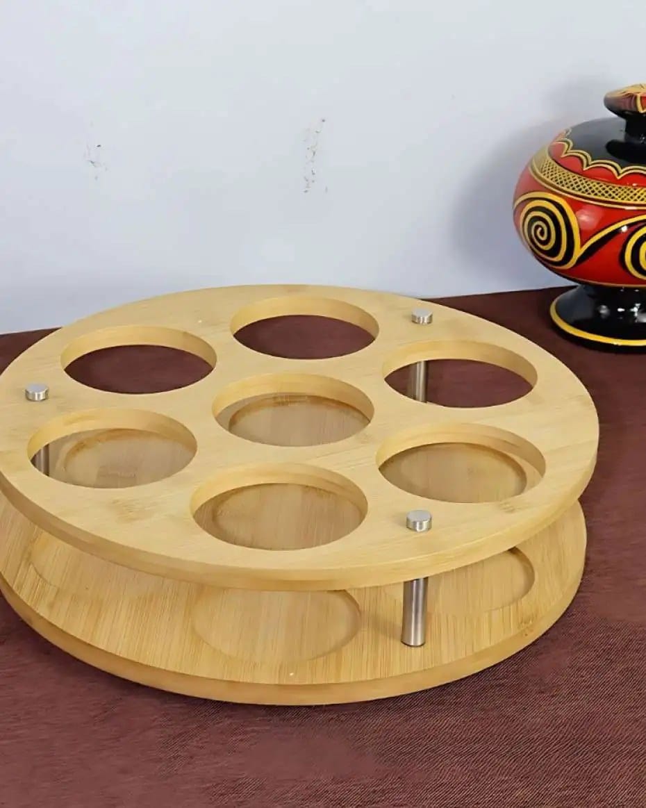 Wooden round tequila rack.