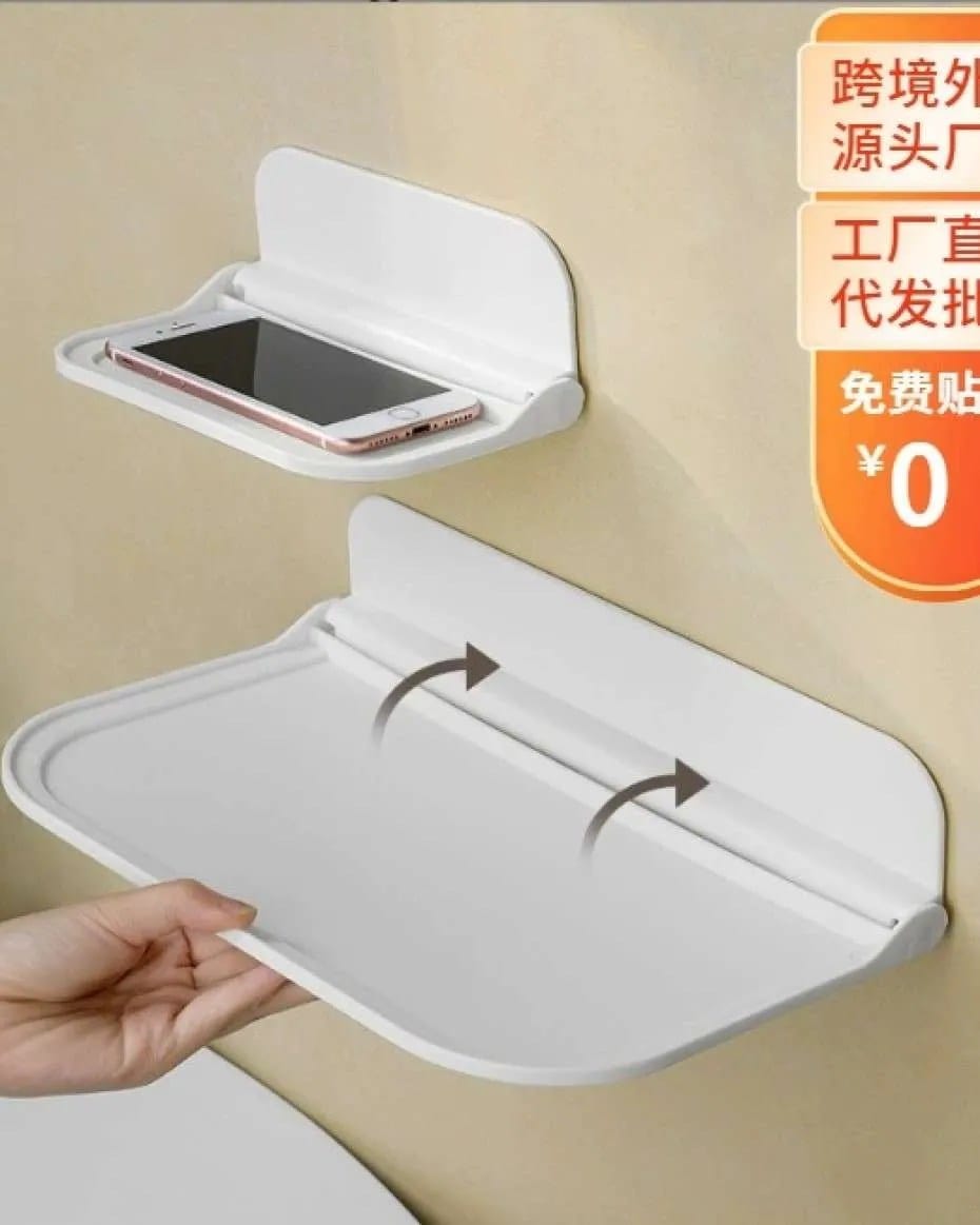 Foldable Storage Rack Wall-Mounted Phone Holder Clothes Bathroom Storage Rack No-Drill Wall-Mounted Shelf