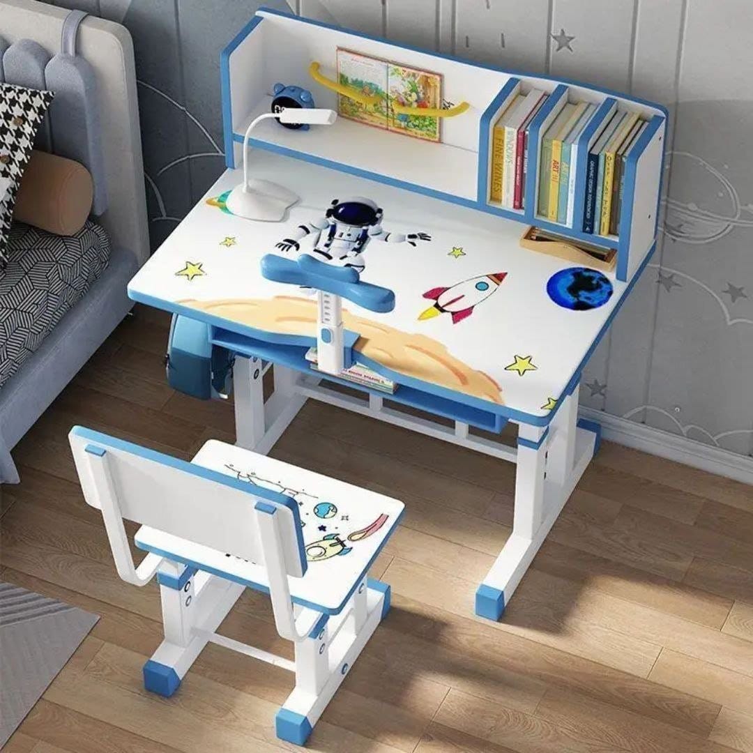 Modern adjustable children’s study, writing desk &amp; chair set with bookshelf