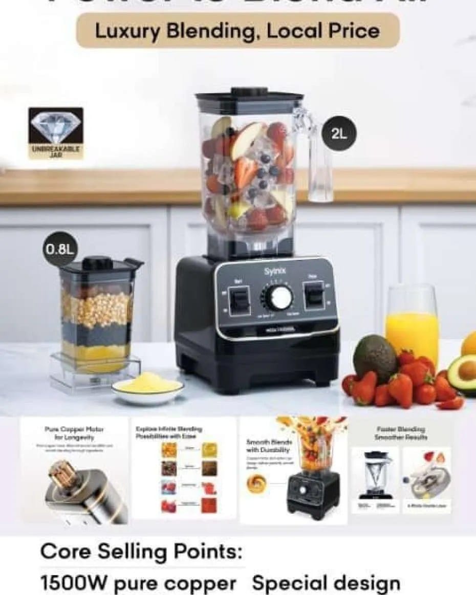 2 in 1 Syinix mega crusher power blender, 1500w..
